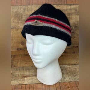 Kootenay Wool Knit Beanie Hat Nordic Canada Black W/stripes Ski Snow Winter